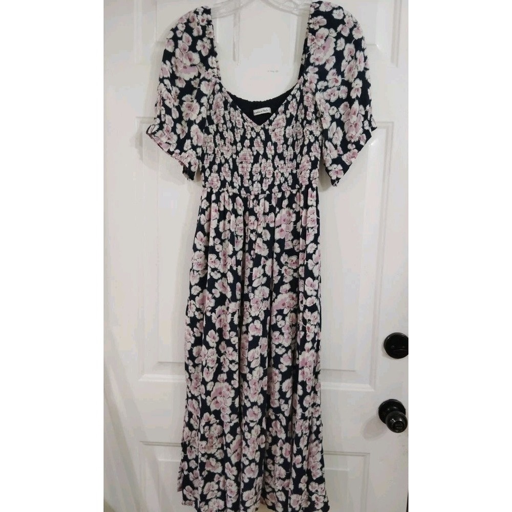 Abercrombie Fitch Womens Cottagecore Country Navy Floral Smocked Midi Dress M